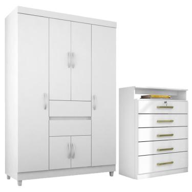 Imagem de Kit Guarda Roupa Solteiro 6 Portas Ecom Ii Cômoda Triunfo Branco