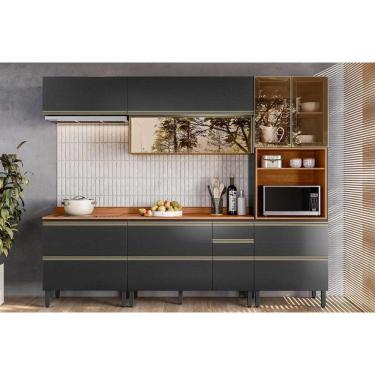 Imagem de Cozinha Completa Proença 5 Peças (2aéreos+2balcões+1paneleiro) C5p124 Nogueira-carbono Prime Tx - Demóbile