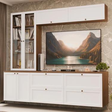 Imagem de Estante Sala De Estar Com Rack + Cristaleira 230cm Vik Madesa 01 Rustic-branco