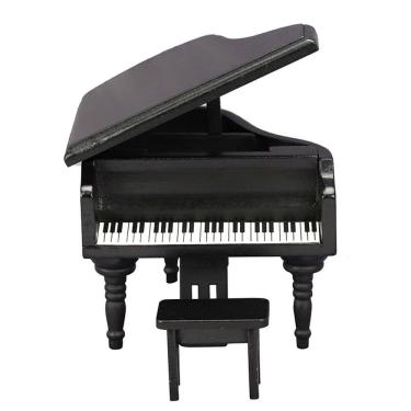 Imagem de Móveis de casa de bonecas em miniatura, piano de cauda preto de madeira