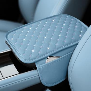Imagem de SINGARO Capa de descanso de braço para console central Bling para carro, capa de caixa de armazenamento de apoio de braço para console médio, acessórios de carro brilhantes interiores para mulheres e