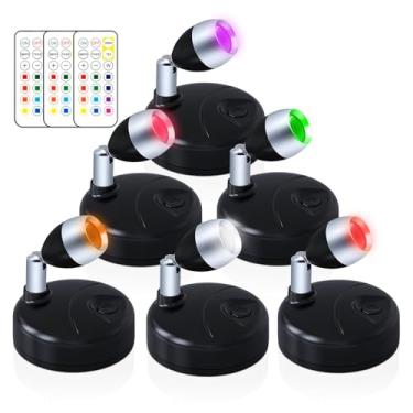 Imagem de HFCDL Holofote LED sem fio para interior que muda de cor operado por bateria Mini Up Light Stick On Anywhere com temporizador e regulador de intensidade de luz 60 lúmens 13 cores RGB para exibição de