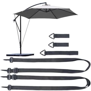 Imagem de CREATCABIN 5 peças de tiras estabilizadoras de vento pretas para guarda-chuva grande ao ar livre ajustável faixa fixa reutilizável trava vento cantilever guarda-sol tiras de vento proteção para