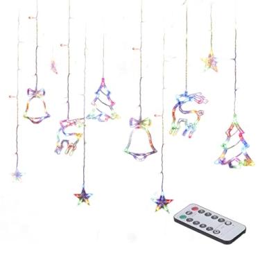 Imagem de Luzes de janela de Natal com controle remoto, cordão de luzes LED, USB/bateria, estrela, rena e padrões de árvore