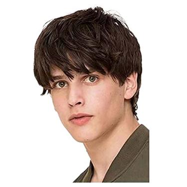 Imagem de Peruca masculina de cabelo curto com franja peruca fofa fibra química Headgear 30 cm 1 peça para decoração de festa vida diária