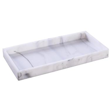 Imagem de DTCSWACN Bandeja de pia de banheiro – 2 peças (39 e 20 cm) bandeja de pia de cozinha de silicone para perfume, sabonete, acessório de banheiro para bandeja de sabonete, mármore branco
