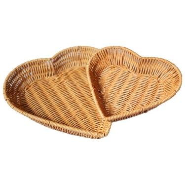 Imagem de Cesta de piquenique em forma de coração, cesta em forma de coração e cesta de frutas, bandeja de mesa de jantar, um conjunto grande e um pequeno de 2 peças (pacote com 2 em forma de coração) adequado