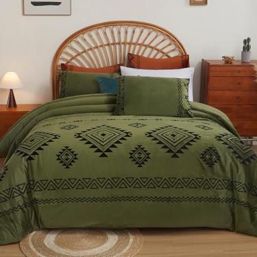 Imagem de EVENHUG Jogo de cama king size de veludo, verde oliva, aconchegante, fofo, com 1 edredom e 2 fronhas (264 x 228 cm)