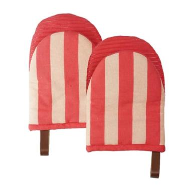 Imagem de Folkulture Mini luvas de forno de Natal resistentes ao calor | (5,75 x 9) conjunto de 2 luvas de forno de bengala doce com laço para pendurar | Luvas de forno 100% algodão | Luvas de cozinha, bengala