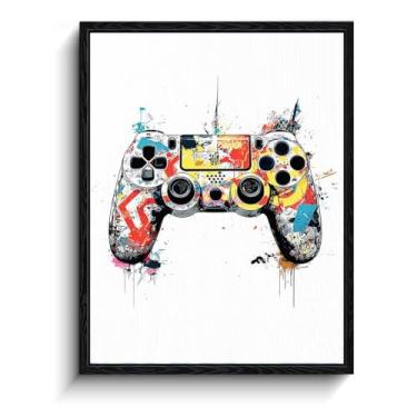 Imagem de Arte de parede de controle de jogo, grafite de respingos de tinta, decoração de parede pop art, impressão em tela emoldurada com acabamento fosco, arte de pôster de jogos, para presente de dormitório