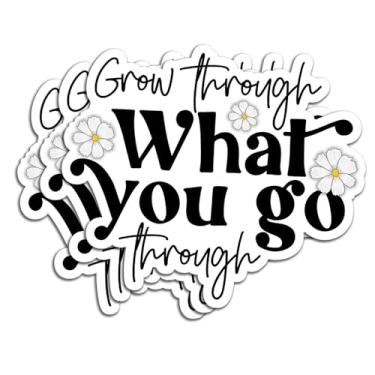 Imagem de (3 peças) Adesivo Grow Through What You Go Through Citação motivacional Decalques de vinil à prova d'água Adesivos de vinil para livros, laptops, telefone, garrafas de água, copo Kindle 7,6 cm