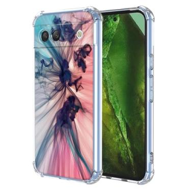 Imagem de WEIOUHR Capa para Pixel 8A Google 8A Transparente TPU Macio Design Padrão Abstrato, Resistente a Choques Capa Protetora Leve e Resistente a Riscos, para Google Pixel 8A (Azul Escuro Rosa)