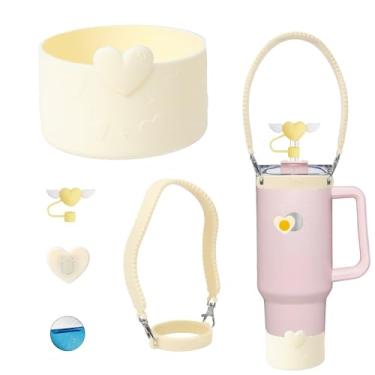 Imagem de Conjunto de acessórios para copos Stanley incluindo alça de alça de garrafa de água, bota de copo Stanley de silicone, capa de canudo de silicone magnética, capa de palha de silicone Love, pingentes