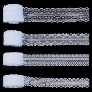 Imagem de letsinstyle 4 rolos de 10 metros de fita de renda branca, acabamento de renda de flor bordada, acabamento de poliéster para decoração de casa de festa de casamento, projetos de costura de lingerie