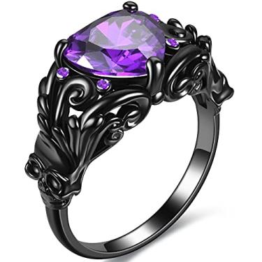 Imagem de GTISKL Anéis góticos de caveira retrô ouro preto coração amor vermelho roxo cristal zircônia Natal Dia dos Namorados anel feminino noivado festa coquetel motociclista, Cobre, Zircônia cúbica