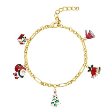 Imagem de ternotito Pulseira ajustável com pingente de Natal com corrente de ouro 14K para presente de Natal, Normal, Sem Pedra Preciosa