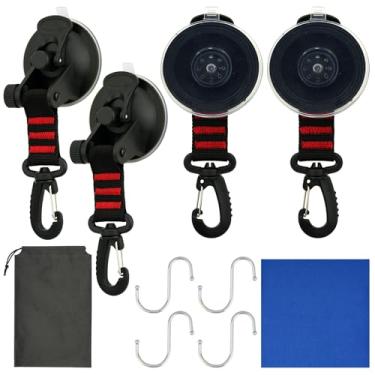 Imagem de QSYZAIL 4 peças de ganchos resistentes com ventosa para toldo de carro, trailer, barco, janela, acampamento, armadilha (gancho redondo)