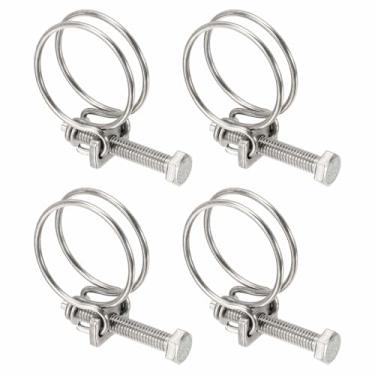 Imagem de HARFINGTON 4 peças de clipes de mangueira de fio duplo 28-32 mm 304 braçadeiras de tubo de fio ajustáveis de aço inoxidável 304 com parafuso M6 prendedor de junta de encanamento para coleta de poeira