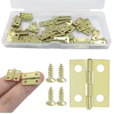 Imagem de Hordion 50 peças pequenas dobradiças para caixa de madeira, mini dobradiças douradas de 18 x 15 mm com parafusos para artesanato faça você mesmo porta em miniatura pequenos projetos de marcenaria