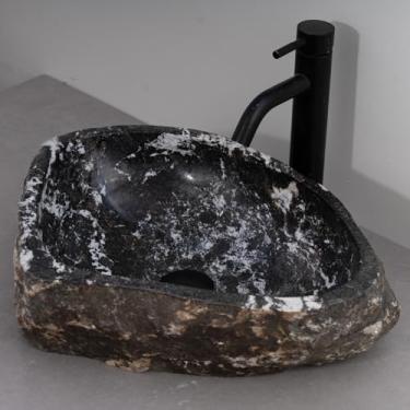 Imagem de MIDUSO Pia de embarcação de pedra irregular 100% feita à mão; pia de pedra real; pia de embarcação exclusiva; acima do balcão; pia de rocha de rio; banheiros rústicos de pias; Irre RiverStone 285