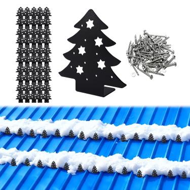 Imagem de Pacote com 50 protetores de neve de costura em pé para telhados de metal com juntas de vedação e parafusos, batentes de neve de telhado de metal, gelo para evitar acumulação, design de árvore de Natal