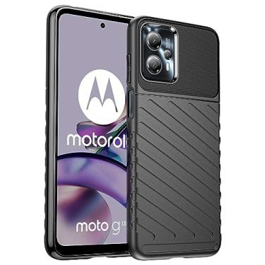 Imagem de IDEWEI Capa de telefone para Moto G13, fibra de carbono refinada, antiqueda, anti-impressões digitais. Capa de proteção total de 360° preta