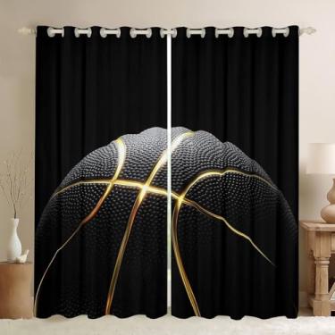 Imagem de jejeloiu Cortinas de janela de basquete (2 painéis, 106 x 163 cm) crianças jogos esportes 30%-50% cortinas blackout tratamentos de janela jogos de bola cortina presente para amantes de basquete