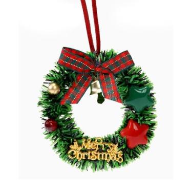 Imagem de Mini guirlanda de Natal, 1 peça, decoração de atmosfera de Natal, mini guirlanda de arco xadrez vermelho com sinos, enfeite de árvore, decoração de janela para arte de parede e sinos de enfeite de