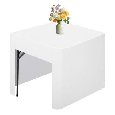 Imagem de Klmnop Toalha de mesa quadrada aberta nas costas 86 x 86 cm para mesas dobráveis, capa de mesa de poliéster lavável para feiras, casamentos, festas, banquetes, piqueniques, aniversários (branca)