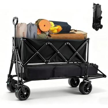 Imagem de Carrinho dobrável de grande capacidade de 400 L, carrinho de praia resistente dobrável de 226 kg com rodas grandes para todo o terreno, carrinhos utilitários dobráveis para praia, esportes, atividades