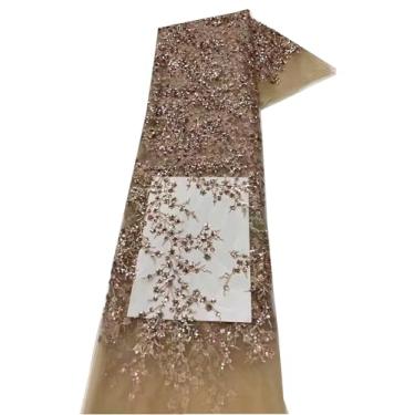 Imagem de 5 jardas tecido de renda africana 2023 material de renda de lantejoulas macias tecido de malha de tule de renda francesa nigeriana para costura de casamento LF1119 (ouro)