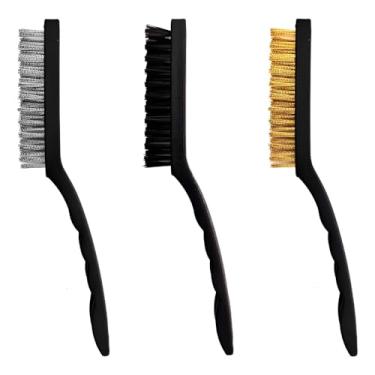 Imagem de Conjunto de 3 Escovas de Limpeza Pesada, Nylon/Latão/Aço, Cabo Ergonômico em ABS Preto, 21,5cm, para Grelhas, Churrasqueiras e Utensílios
