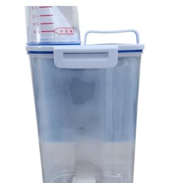 Imagem de Pote Hermético Multiuso Com Dosador, Plástico PP, Transparente, Branco e Azul, 2kg, Tampa Hermética, Copo Medidor Integrado, 29x8,5x15cm