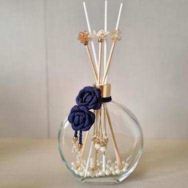 Imagem de Garrafa para Difusor de Ambientes 550ml com Varetas – Vidro Decorado para Aromatizador 550ml(Azul Marinho com Dourado)