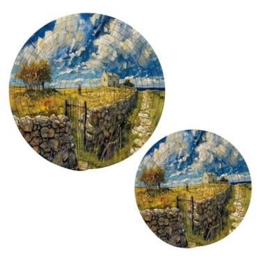 Imagem de Blueangle 2 peças de suporte de panela de trivet doméstico camponês - conjunto de pegadores de panela de tecido redondo - almofadas quentes trançadas de algodão - porta-copos - tapetes de mesa para