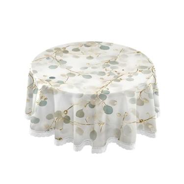 Imagem de SEHANY Toalha de mesa redonda com folhas verdes pastorais, 152 cm, tecido lavável sem rugas, toalha de mesa redonda com renda decorativa para restaurante, casamento, acampamento, festa Fiesta Cinco de