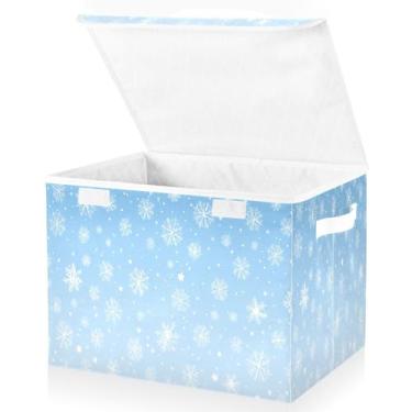Imagem de Blueangle Caixas de armazenamento dobráveis 1 pacote, cestas de armazenamento de flocos de neve brancos com tampas e alça para casa, quarto, armário e escritório (385)