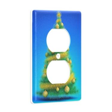 Imagem de Blueangle Placa de parede dupla para árvore de Natal amarela, tamanho padrão, placas de cobertura de tomada elétrica de 1 gangue para decoração de quarto de escritório em casa, 4,53 x 2,76 polegadas