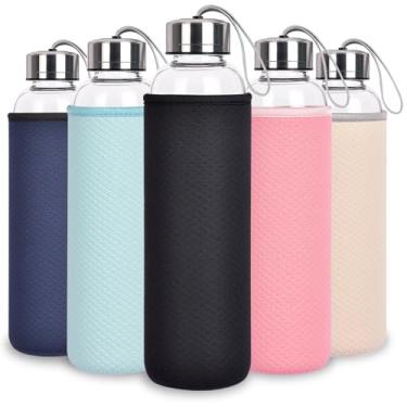 Imagem de Ferexer Garrafas de água de vidro de 946 ml com cordão, garrafas de vidro borossilicato de 1000 ml, à prova de vazamento, livre de BPA, grande capacidade para café, chá, suco, leite, micro-ondas e