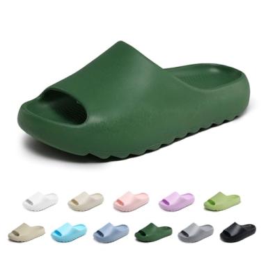 Imagem de xinlanlin Chinelos infantis com nuvens para meninas e meninos, antiderrapante, supermacio, secagem rápida, chinelos acolchoados para banheiro, sola grossa, chinelos internos e externos, C - verde