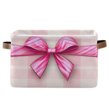 Imagem de Wassud Cesta de armazenamento com laço listrado para organizar caixa de armazenamento decorativa dobrável aberta para casa com alça de tecido de lona armário armário quarto pacote com 2