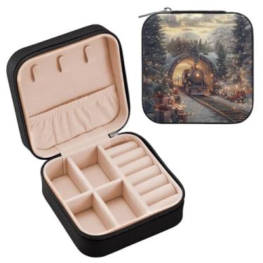 Imagem de Wassud Caixa de joias de viagem de Natal para mulheres, meninas, senhoras, noiva, mini organizador de joias de couro PU, caixa quadrada de armazenamento de joias para brincos, anéis, colar, pulseiras