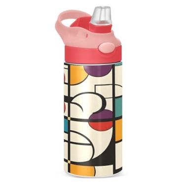 Imagem de CEBUGI Garrafas de água de fundo colorido à prova de vazamento garrafa de água infantil com canudo Garrafa de água isolada a vácuo de aço inoxidável para meninos e meninas