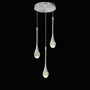 Imagem de Lustre de cristal de 150 cm (59") para hall de entrada, sala de estar ampla, 3 lâmpadas, luminária de teto prateada, lustre pendente para escada, lustre de coluna de cristal para teto alto,