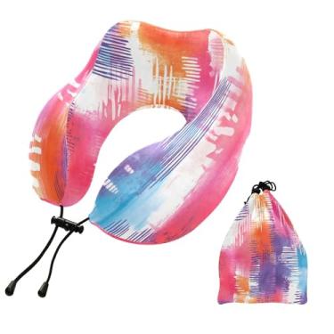 Imagem de CEBUGI Travesseiros de viagem portáteis em forma de U, travesseiro de pescoço de espuma viscoelástica com trava de corda ajustável para avião, viagem, trem, negócios, escritório, soneca (colorido
