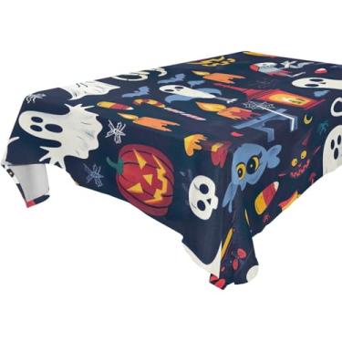 Imagem de YETTASBIN Toalha de mesa quadrada fantasma de Halloween, impermeável, resistente a rugas, lavável para piquenique, jantar, férias, cozinha, festa, decoração, 152 x 152 cm