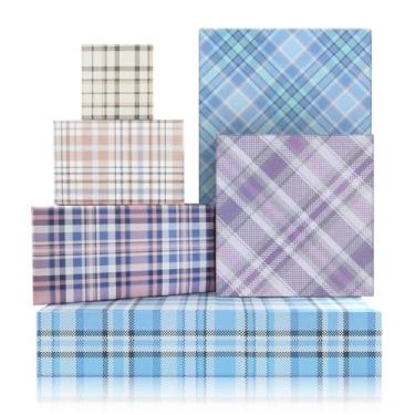Imagem de Boerni Papel de embrulho xadrez clássico, 6 folhas dobradas coloridas com design de tartã para presente para homens e mulheres, Natal, chá de bebê, aniversário, dia dos pais, 53 x 73 cm por folha