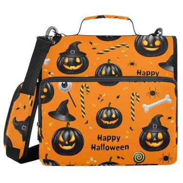 Imagem de Burbuja Pasta de fichário com zíper Pumpkins com 3 anéis com lixa expansível e alça de ombro para laptop de 13 polegadas, vários bolsos para trabalho de escritório