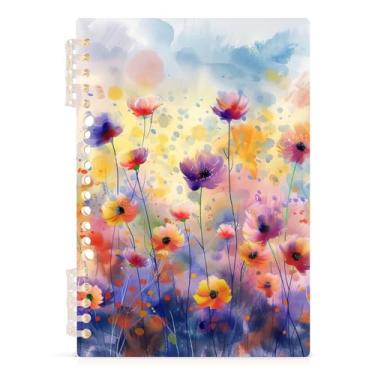 Imagem de Burbuja Caderno de flores em aquarela, papel pautado universitário A5 com 60 folhas, fichário para escritório, 1 pacote