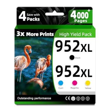 Imagem de Cartuchos de tinta preta 952XL, pacote com 4, compatíveis com HP 952 XL HP952 HP952XL para OfficeJet 8710 8720 7740 8725 8210 8715 8702 8740 7720 8730 8216 87000 Impressora (Black Cycle) um amarelo